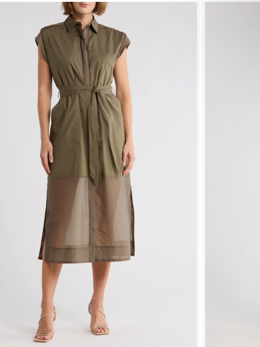 rag & bone Vicky Dress Olive Sheer-Hem Shirt Midi Dress Sz M women button down